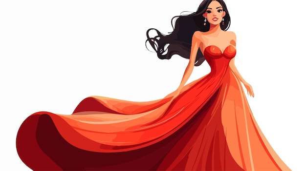 Elegant Cartoon Pretty Woman in Dress Stock Illustration