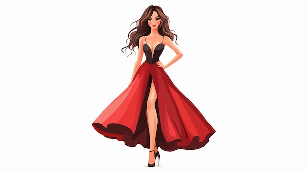 Elegant Cartoon Pretty Woman in Dress Stock Illustration