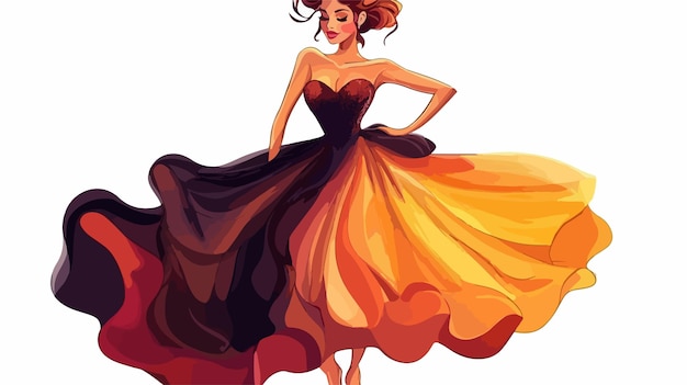 Elegant Cartoon Pretty Woman in Dress Stock Illustration