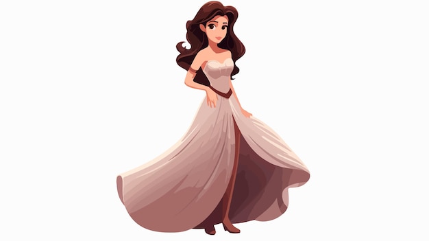 Elegant Cartoon Woman Leaning in Dress Vector Illustration