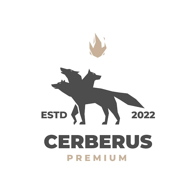 Elegant Cerberus Illustration Logo with Fire