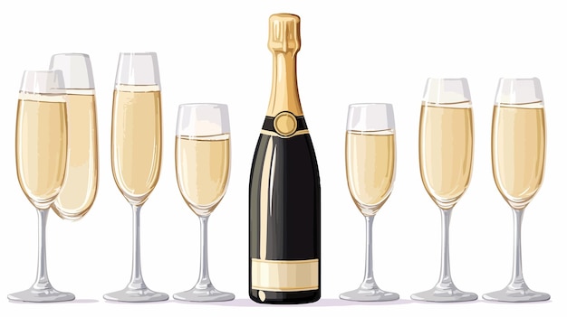 Vector elegant champagne bottle and glasses set for celebrations and events