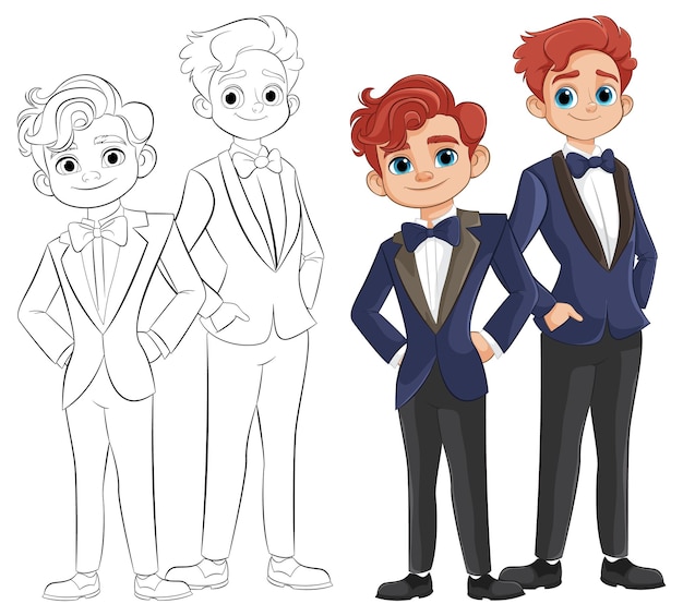 Vector elegant characters in tuxedos