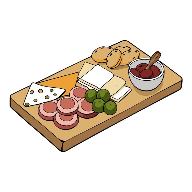 Vector elegant charcuterie board with a variety of cured meats cheeses olives and crackers