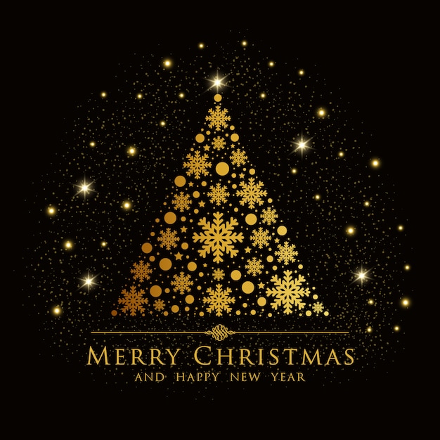 Vector elegant christmas background with gold tree.