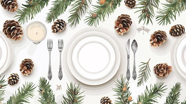 Vector elegant christmas table decor with tree branches