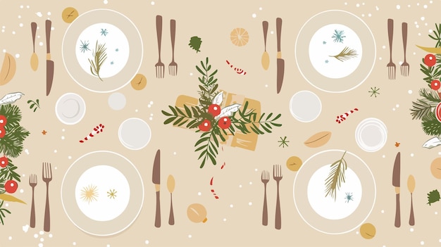 Vector elegant christmas table setting decor