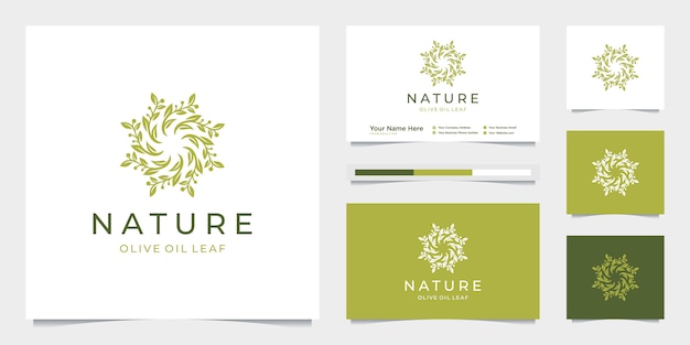 Elegant circle leaf tree branch olive oil logo design.