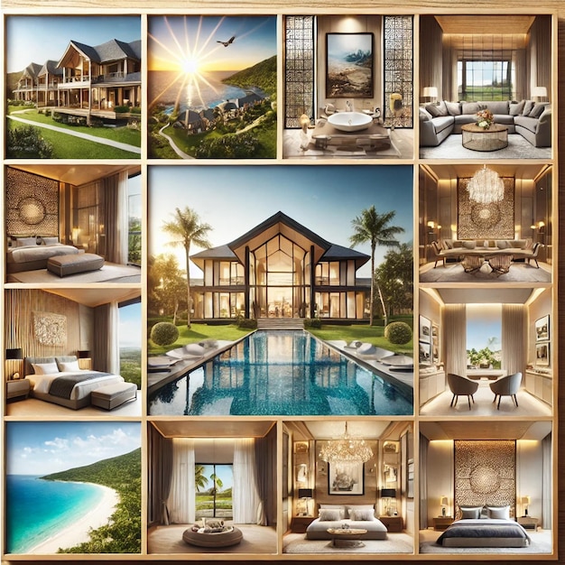 Vector elegant coastal villa with highend interior design