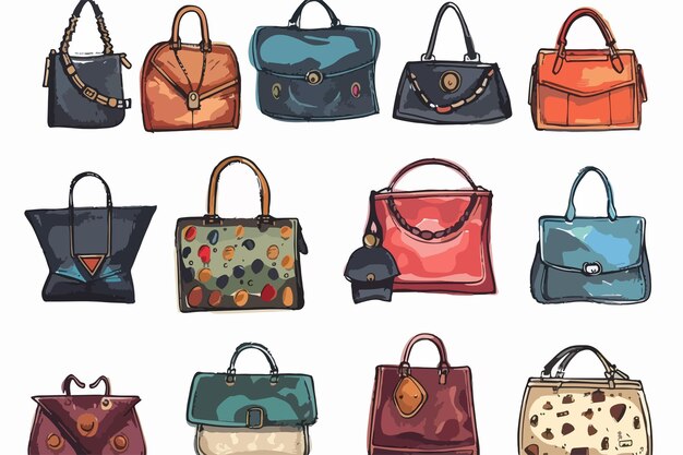 Vector elegant collection of various female purses in vector illustration