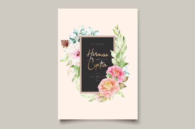 elegant colorful floral wedding invitation card set