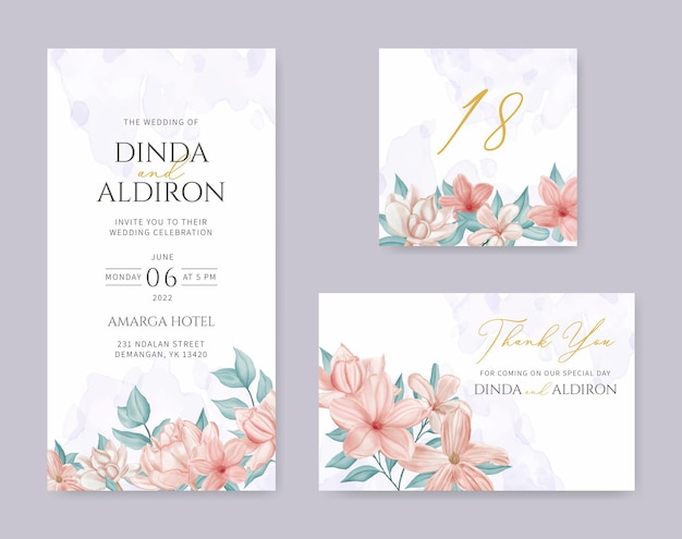 Elegant colorful floral wedding invitation card set