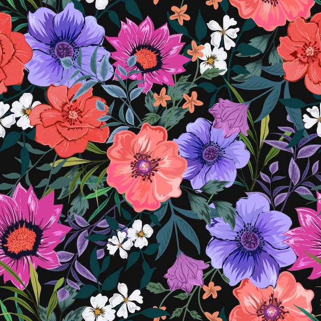 Elegant colorful seamless pattern with botanical floral design illustration