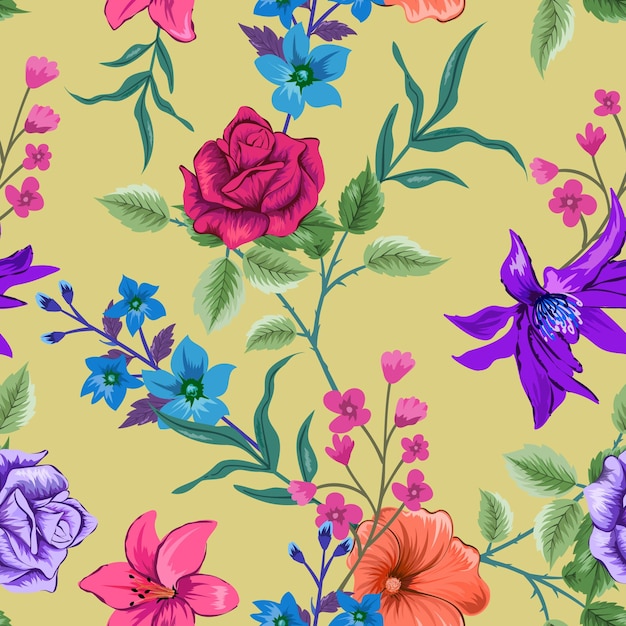 Elegant colorful seamless pattern with botanical floral design illustration