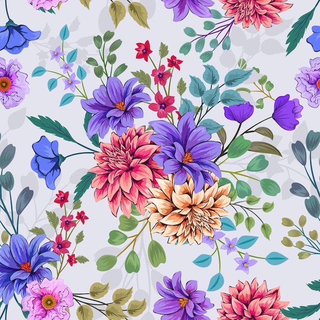 Elegant colorful seamless pattern with botanical floral design illustration