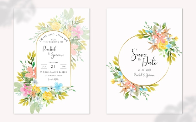 Elegant Colorful Watercolor Floral Wedding Invitation Set