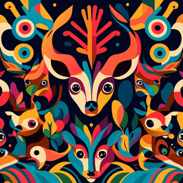 elegant colors psychedelic animals seamless pattern vector illustration cartoon