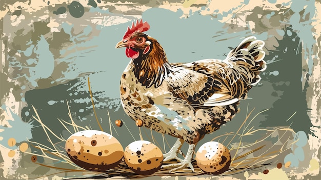 Elegant Composition of Chicken and Quail Eggs on Grunge Background