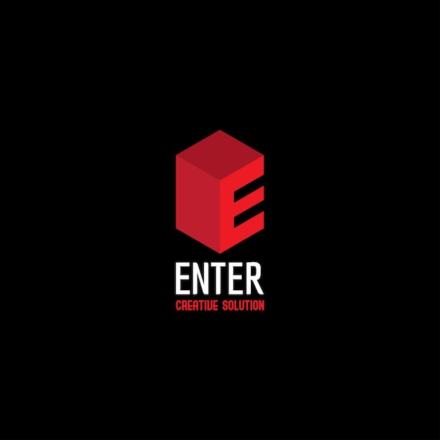 Elegant concept logo design with stylized geometric 3d letter E in red color