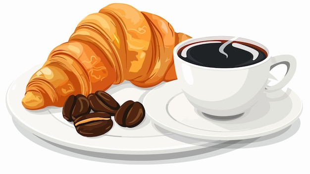 Vector elegant continental breakfast with croissant and black coffee