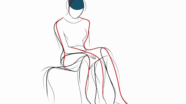 Vector elegant continuous line drawing of sitting woman in beautiful pose