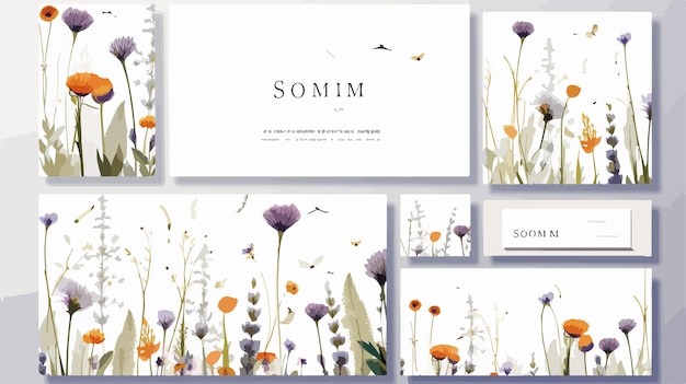 Vector elegant corporate identity design with wildflowers and herbs