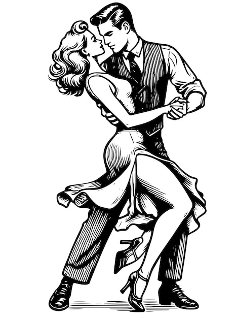 Vector elegant couple dancing in vintage blackandwhite illustration vector generative ai