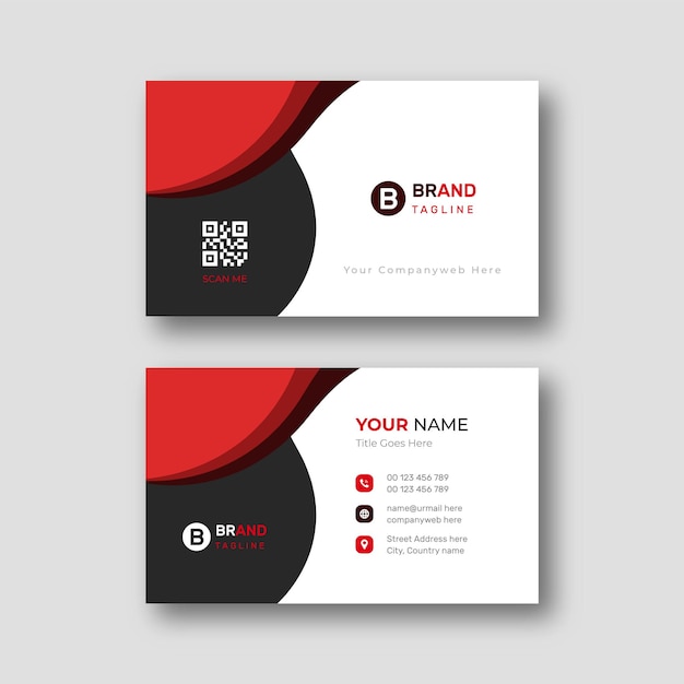 Elegant creative modern minimal company business card vector template in black and red color