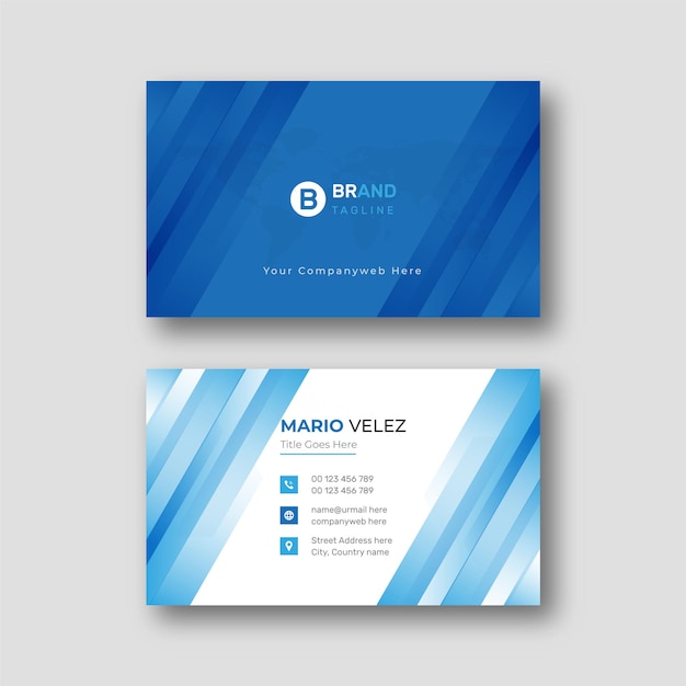 Elegant creative modern minimal company business card vector template in white and blue color