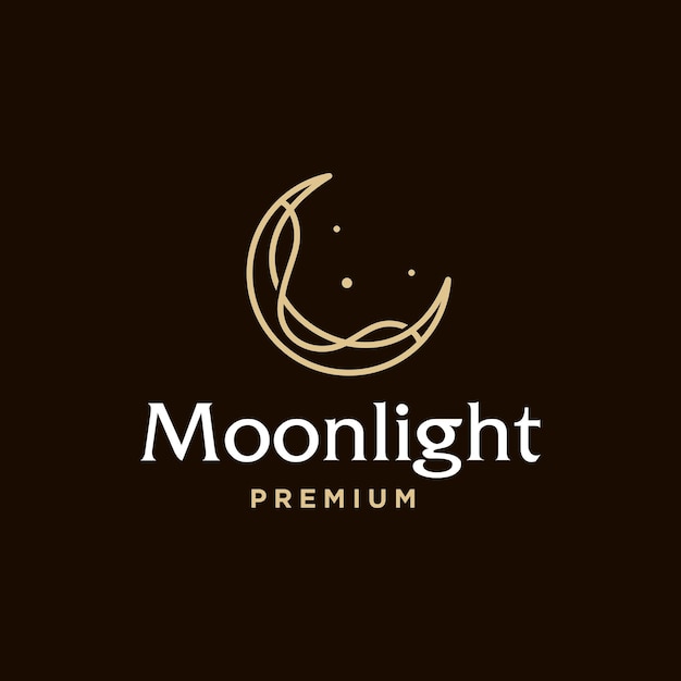 elegant crescent moon and star logo design line icon vector in luxury style outline linear