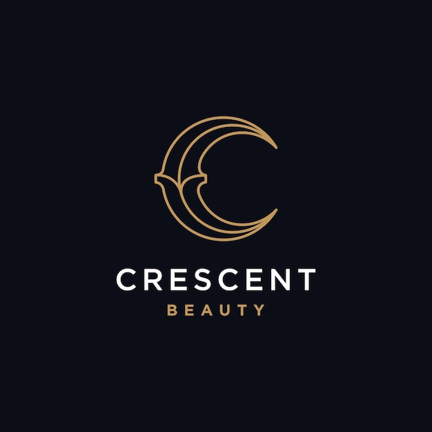 elegant crescent moon and star logo design line icon vector in luxury style outline linear