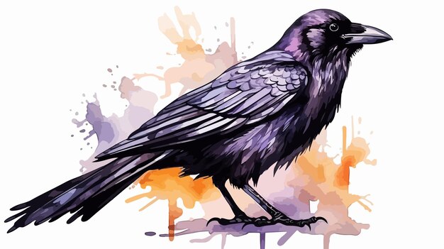 Vector elegant crow watercolor illustration on isolated background