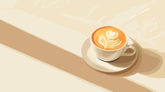 Vector elegant cup of coffee with latte art on light background