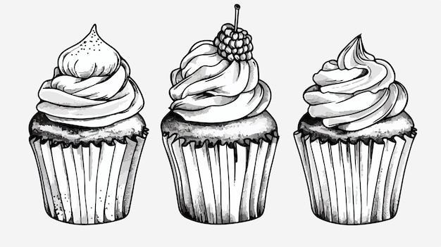 Elegant Cupcake Line Art Dessert Vector Illustration