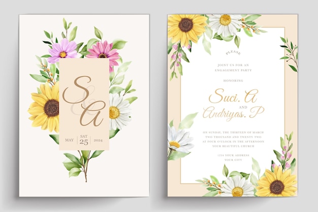 elegant daisy and sun flower wedding  invitation card set