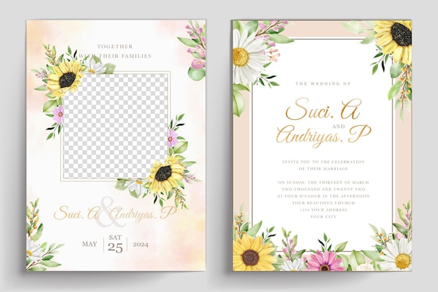 elegant daisy and sun flower wedding  invitation card set