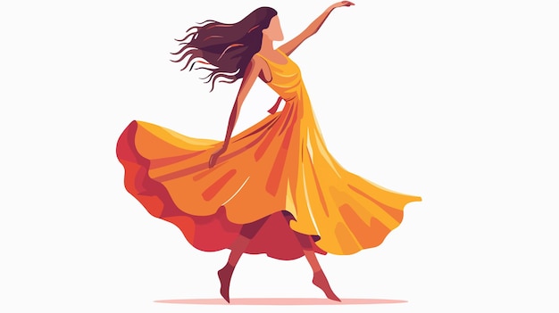 Elegant Dancing Woman Flat Vector Isolated on White Background