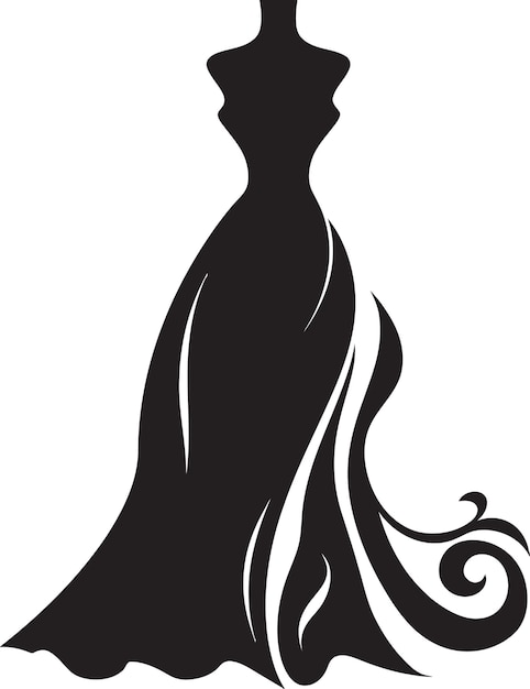 Elegant Drapery Black Dress Emblem Couture Signature Vector Dress Icon