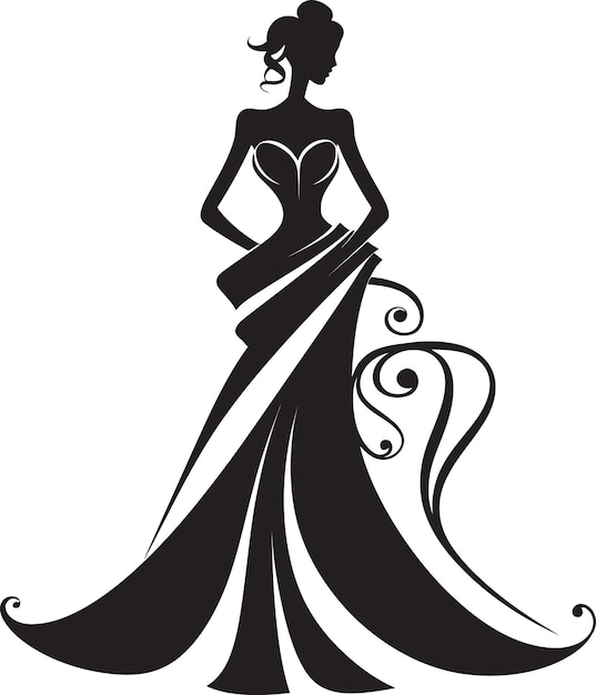 Elegant Drapery Black Dress Icon Fashionistas Style Dress Vector Emblem