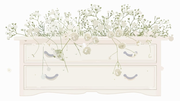 Elegant Drawer with Delicate Gypsophila Flowers on White Background