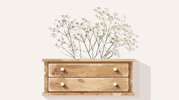 Elegant Drawer with Delicate Gypsophila Flowers on White Background