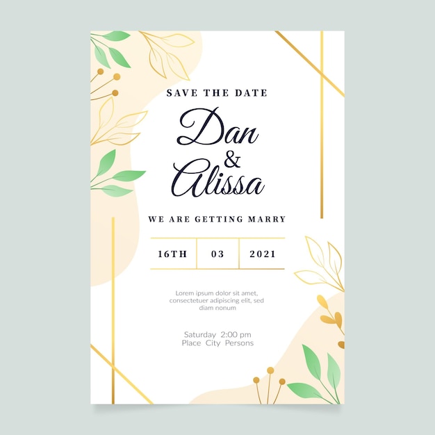 Elegant engagement invitation template with leaves