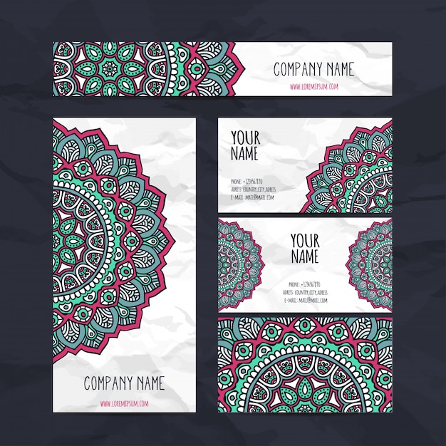 Vector elegant ethnic stationery collection with mandala