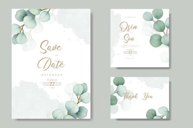 Elegant eucalyptus wedding invitation card set