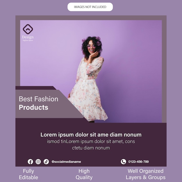 Vector elegant fashion advertisement template with floral elements for social media banner template