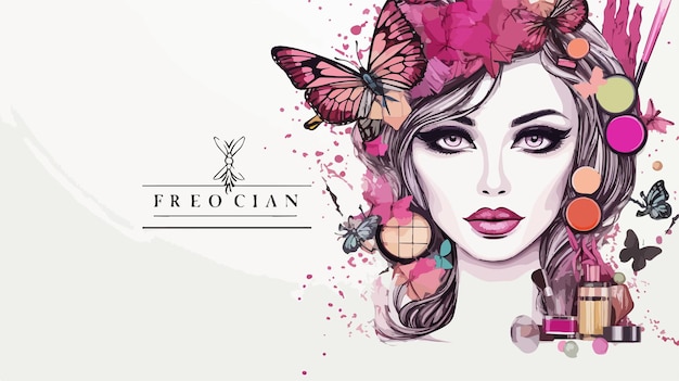 Vector elegant fashion cosmetics square background with makeup art