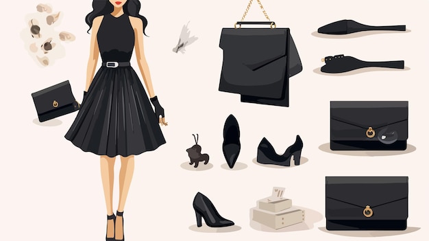 Vector elegant fashion infographic featuring lady in stylish black dress