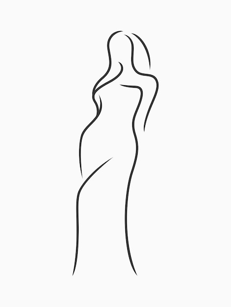 Elegant female body art line silhouette