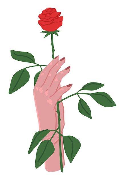 Elegant female hand with rose flower International woman day cartoon vector illustration Flat simple clipart isolated on white