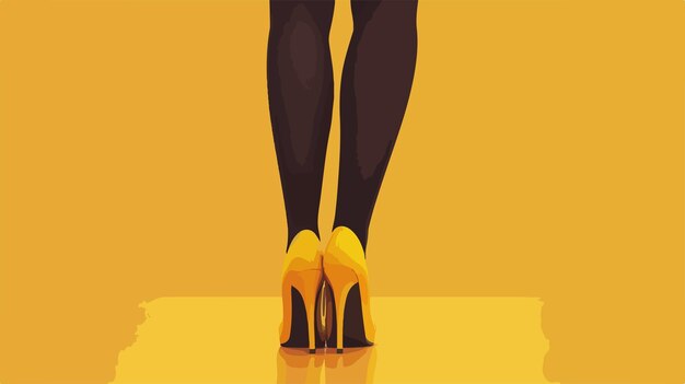 Vector elegant female legs in black tights and yellow high heels fashion shoes